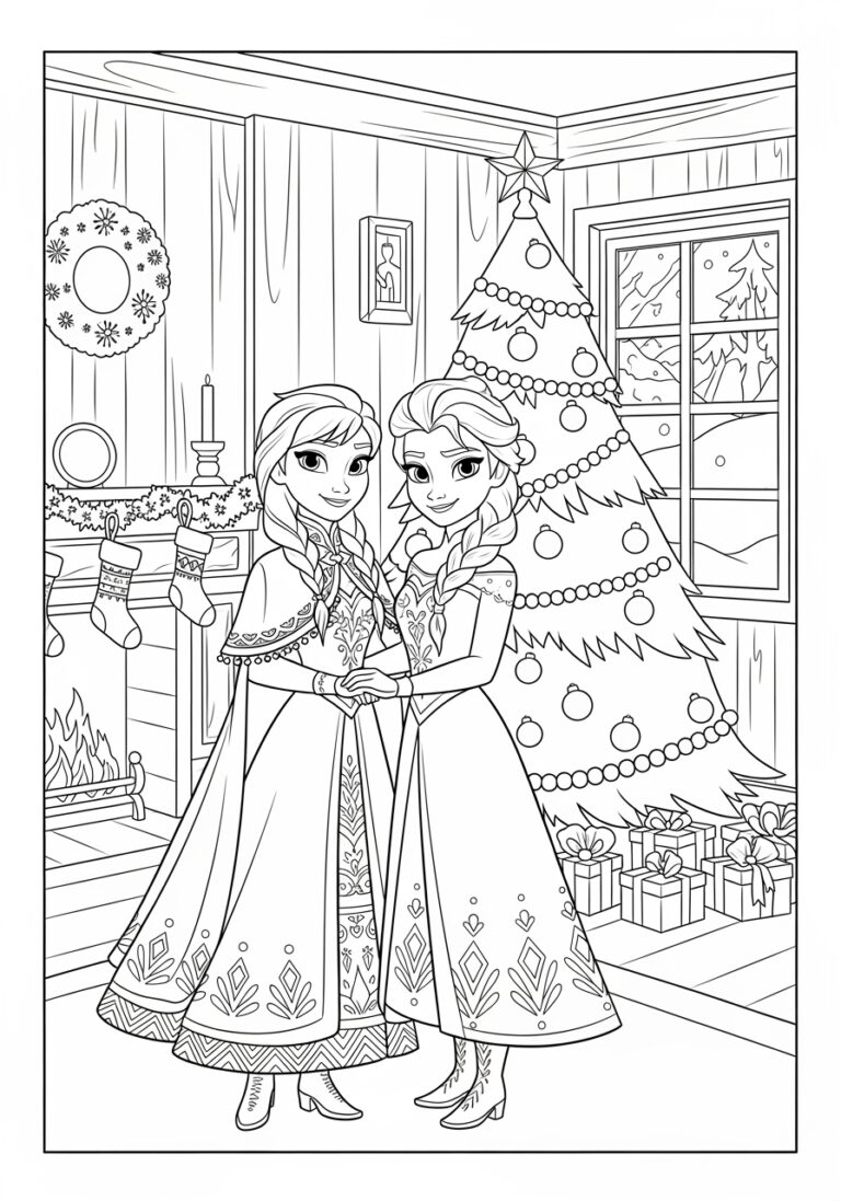 Elsa and Anna Christmas Coloring Page Elsa and Anna Christmas Coloring Page