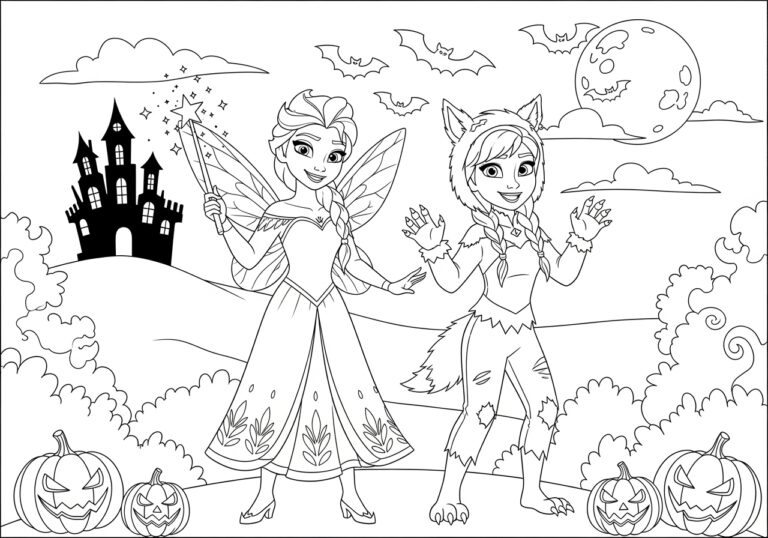 Elsa and Anna Halloween Coloring Page Elsa and Anna Halloween Coloring Page