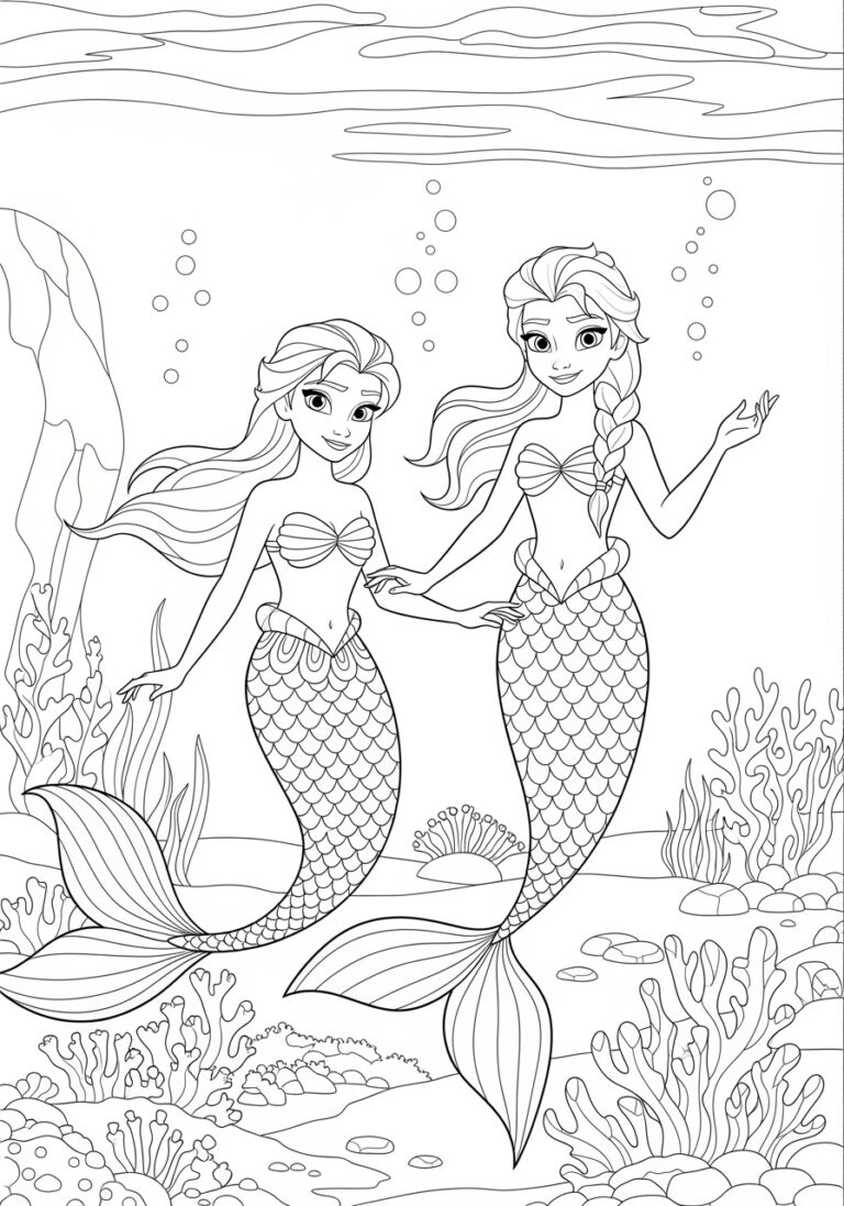 Elsa and Anna Mermaid Coloring Page Elsa and Anna Mermaid Coloring Page