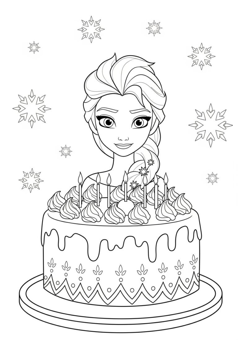 Elsa Cake Coloring Page Elsa Cake Coloring Page