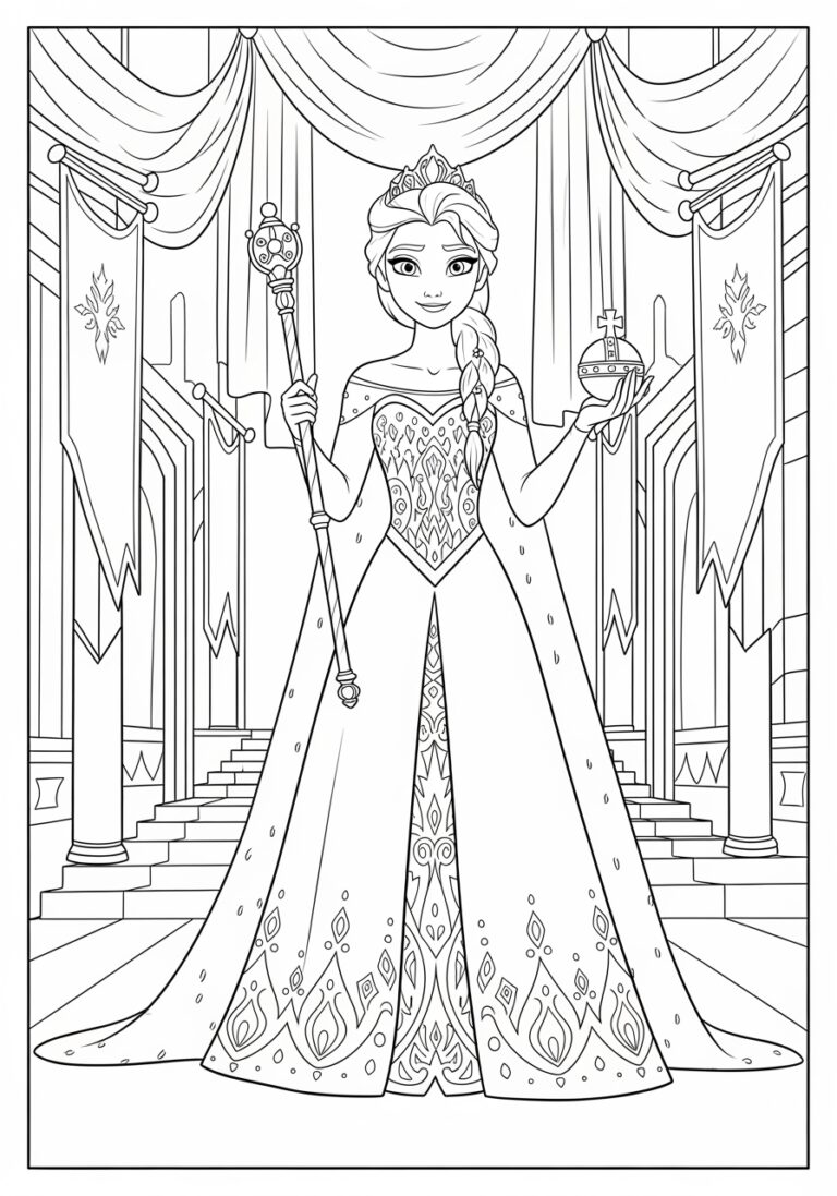 Elsa Coronation Coloring Page: Printable Fun for Kids