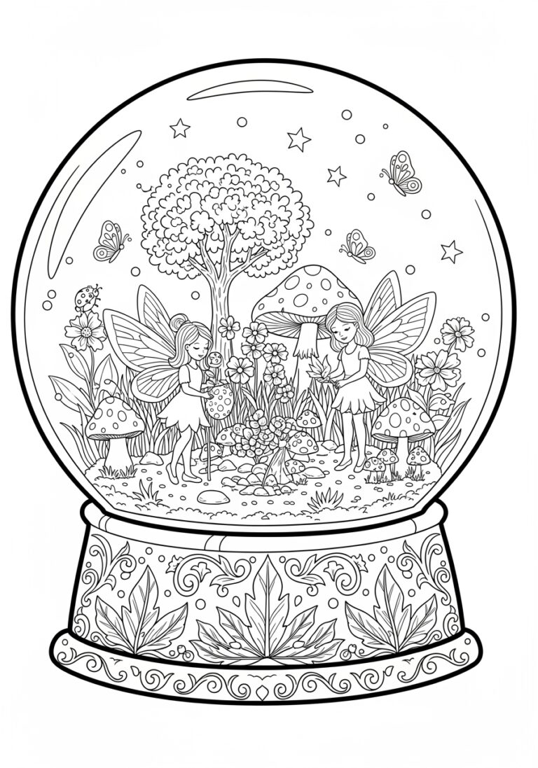 Fairy Garden Snow Globe Coloring Page