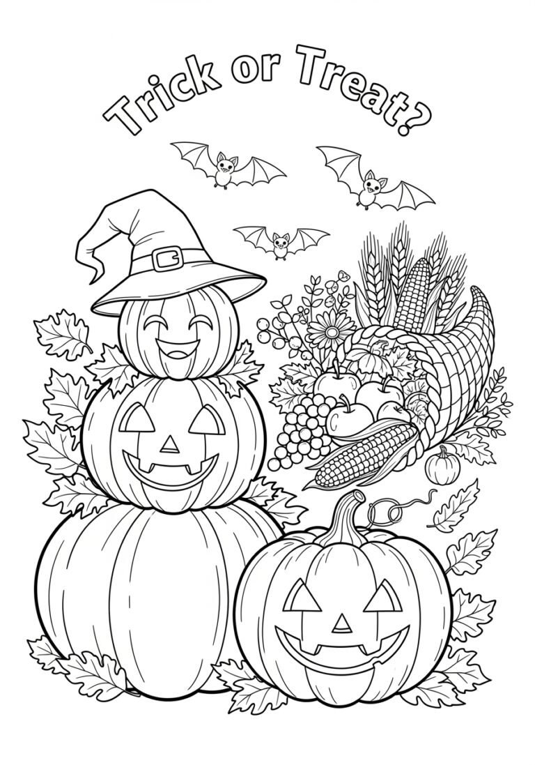 Fall and Halloween Coloring Page Fall and Halloween Coloring Page