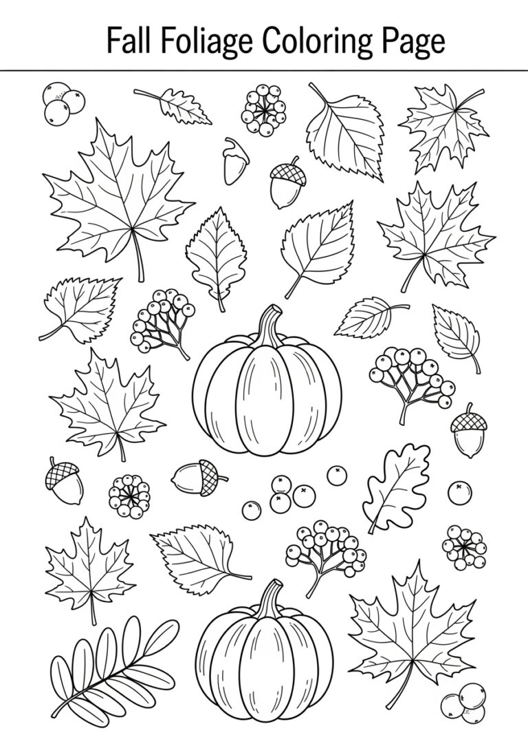 Fall Foliage Coloring Page to Print and Color Fall Foliage Coloring Page to Print and Color