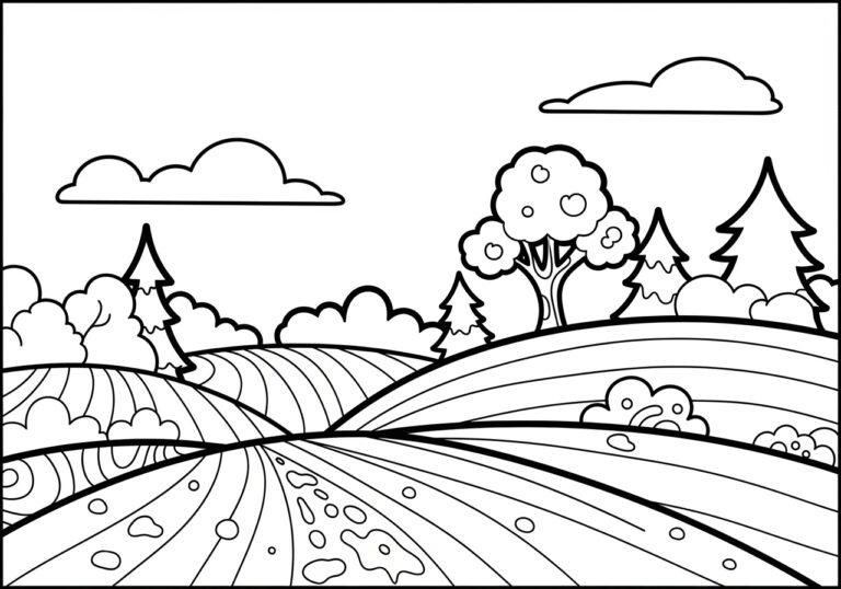 Fall Landscape Coloring Page to Print Out and Color Fall Landscape Coloring Page to Print Out and Color