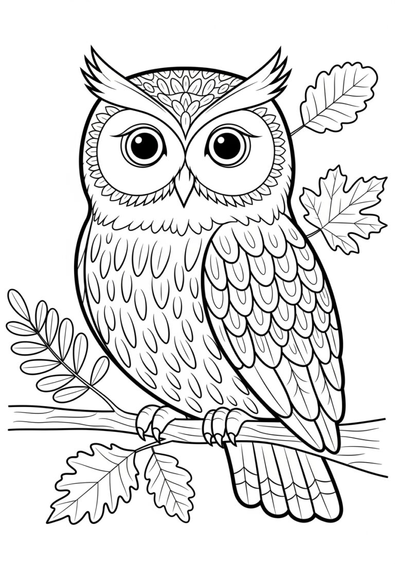 Fall Owl Coloring Page to Print Out and Color