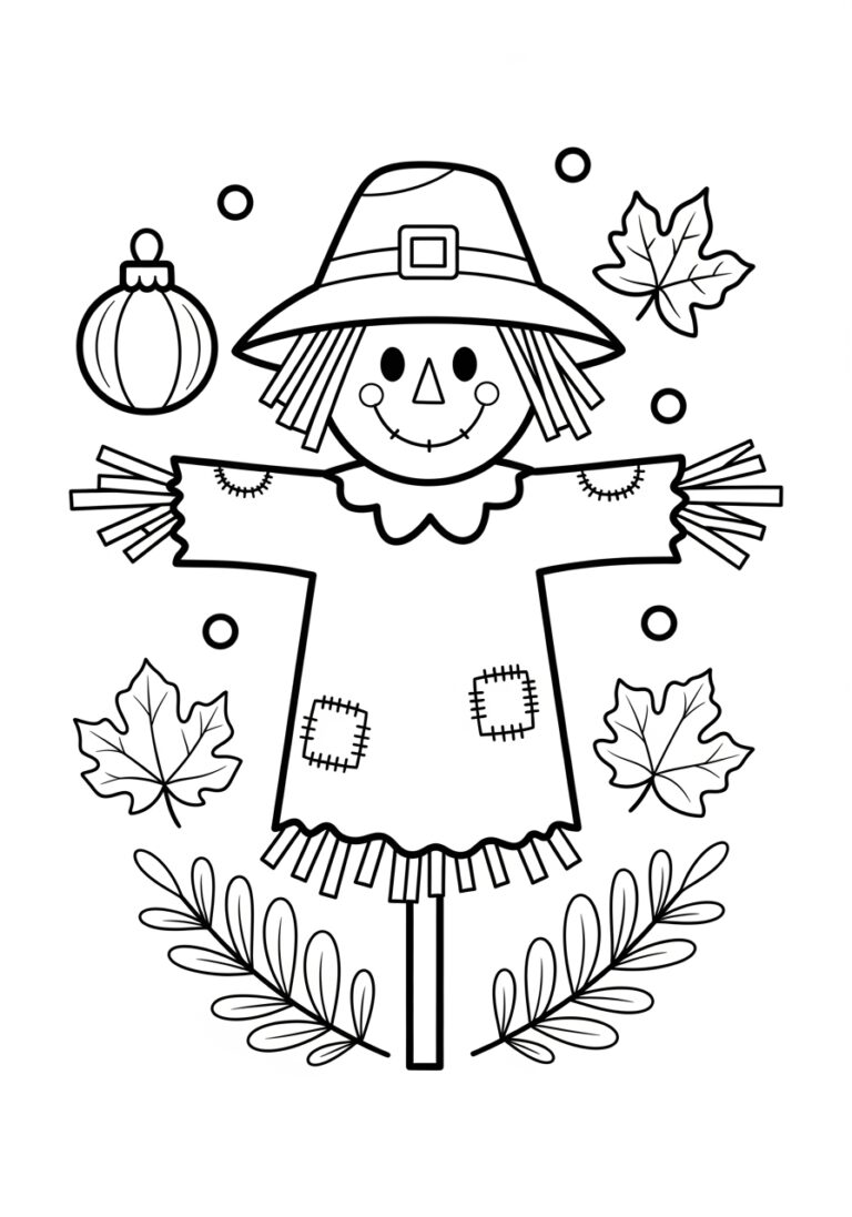 Fall Scarecrow Coloring Page to Print Out and Color Fall Scarecrow Coloring Page to Print Out and Color