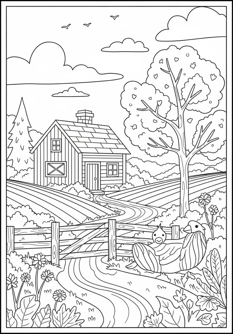 Fall Scene Coloring Page Fall Scene Coloring Page
