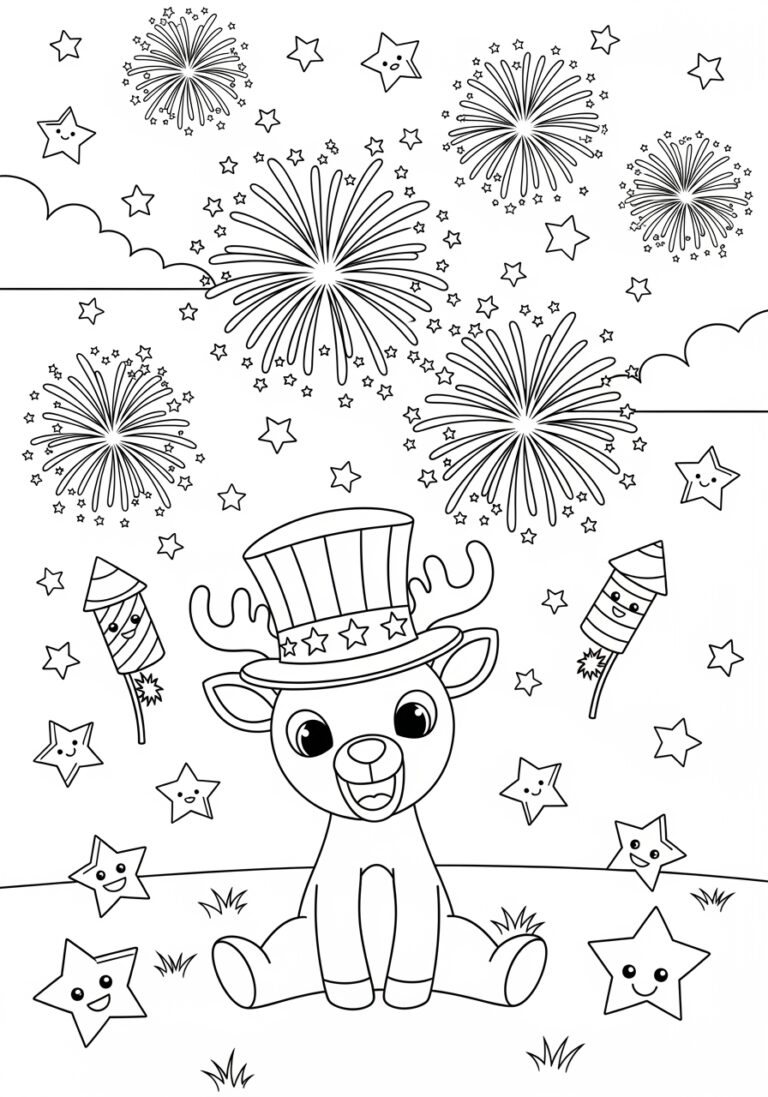 Fourth of July Fireworks Rudolph Coloring Page