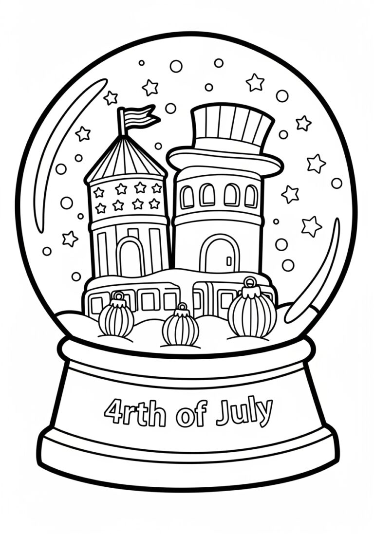 Fourth of July Patriotic Snow Globe Coloring Page Fourth of July Patriotic Snow Globe Coloring Page