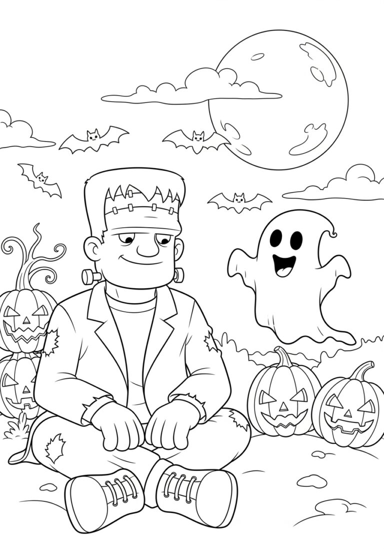 Frankenstein and Friendly Ghost Coloring Page Frankenstein and Friendly Ghost Coloring Page