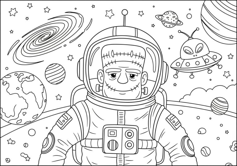 Frankenstein Astronaut in Space Coloring Page Frankenstein Astronaut in Space Coloring Page