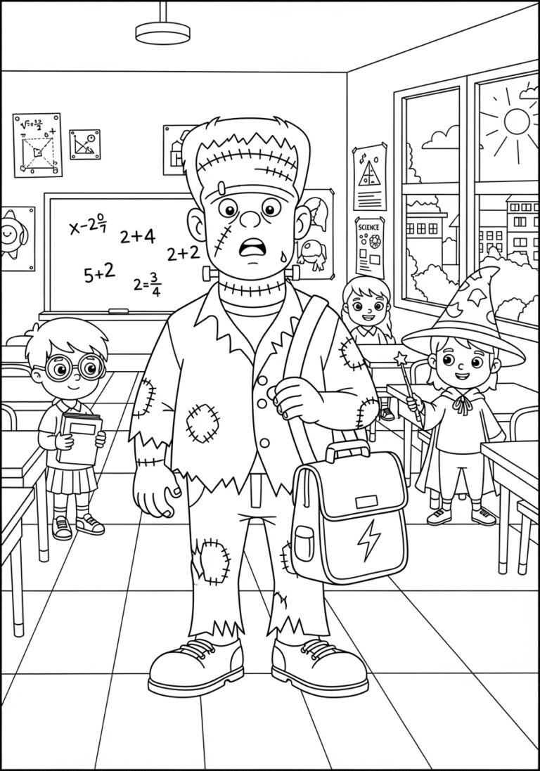 Frankenstein at School Coloring Page Frankenstein at School Coloring Page