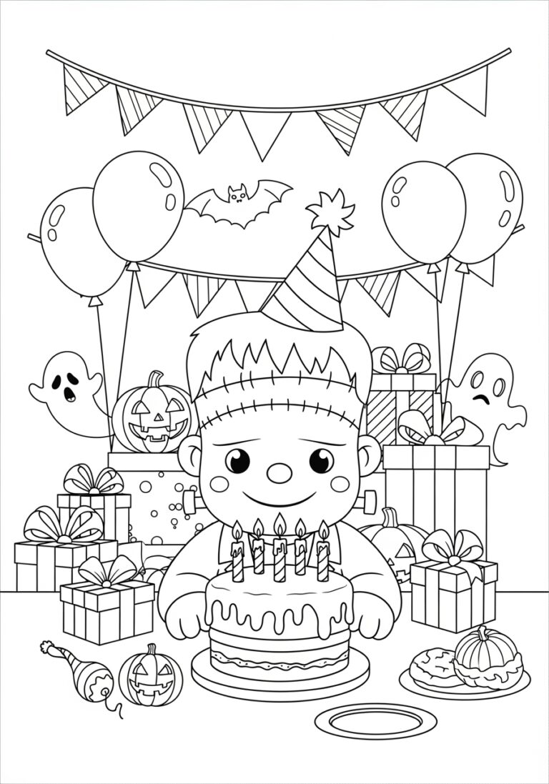 Frankenstein Birthday Party Coloring Page