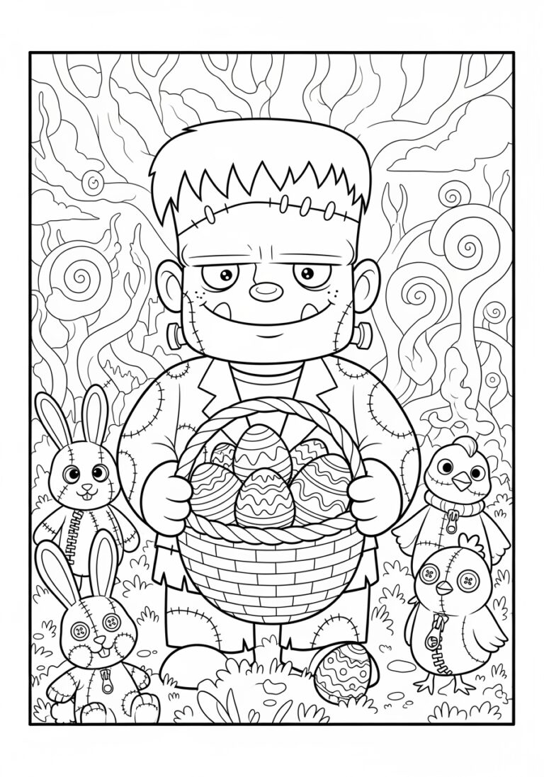 Frankenstein Easter Egg Hunt Coloring Page Frankenstein Easter Egg Hunt Coloring Page