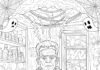 Frankenstein in Haunted Lab Coloring Page to Print Out and Color