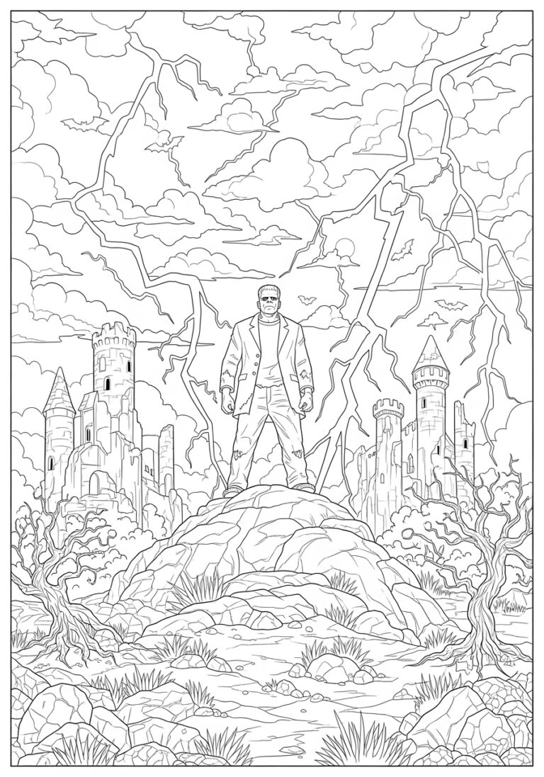 Frankenstein Lightning Storm Coloring Page Frankenstein Lightning Storm Coloring Page