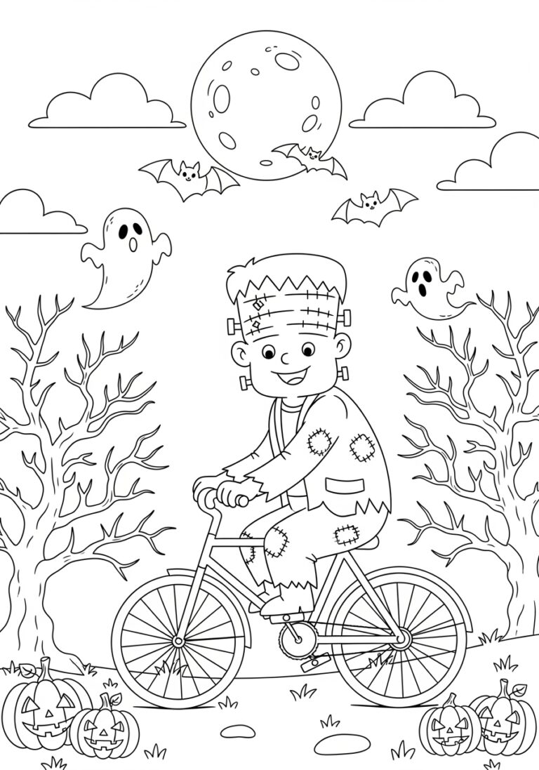 Frankenstein Riding a Bicycle Coloring Page Frankenstein Riding a Bicycle Coloring Page
