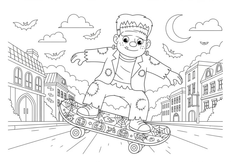Frankenstein Riding a Skateboard Coloring Page Frankenstein Riding a Skateboard Coloring Page