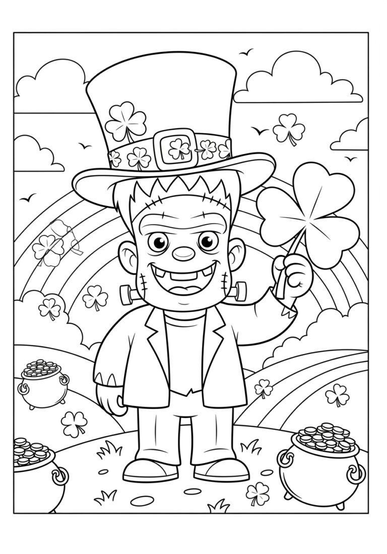 Frankenstein St. Patrick’s Day Shamrock Coloring Page