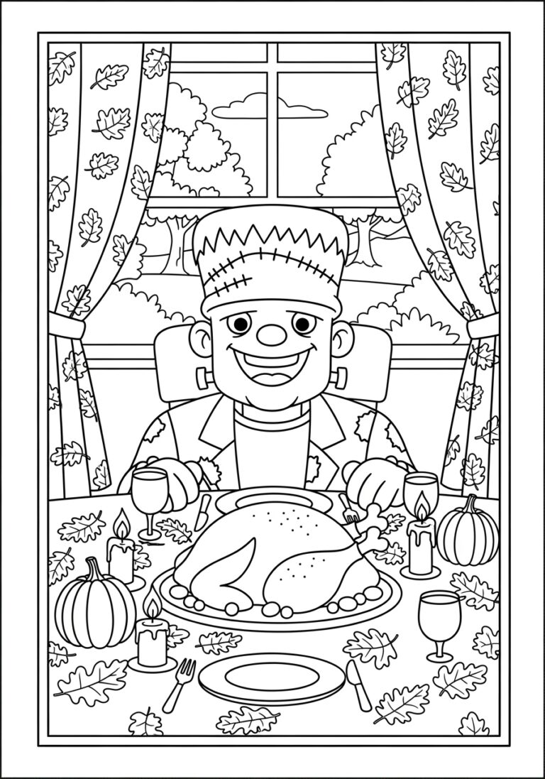 Frankenstein Thanksgiving Dinner Coloring Page Frankenstein Thanksgiving Dinner Coloring Page