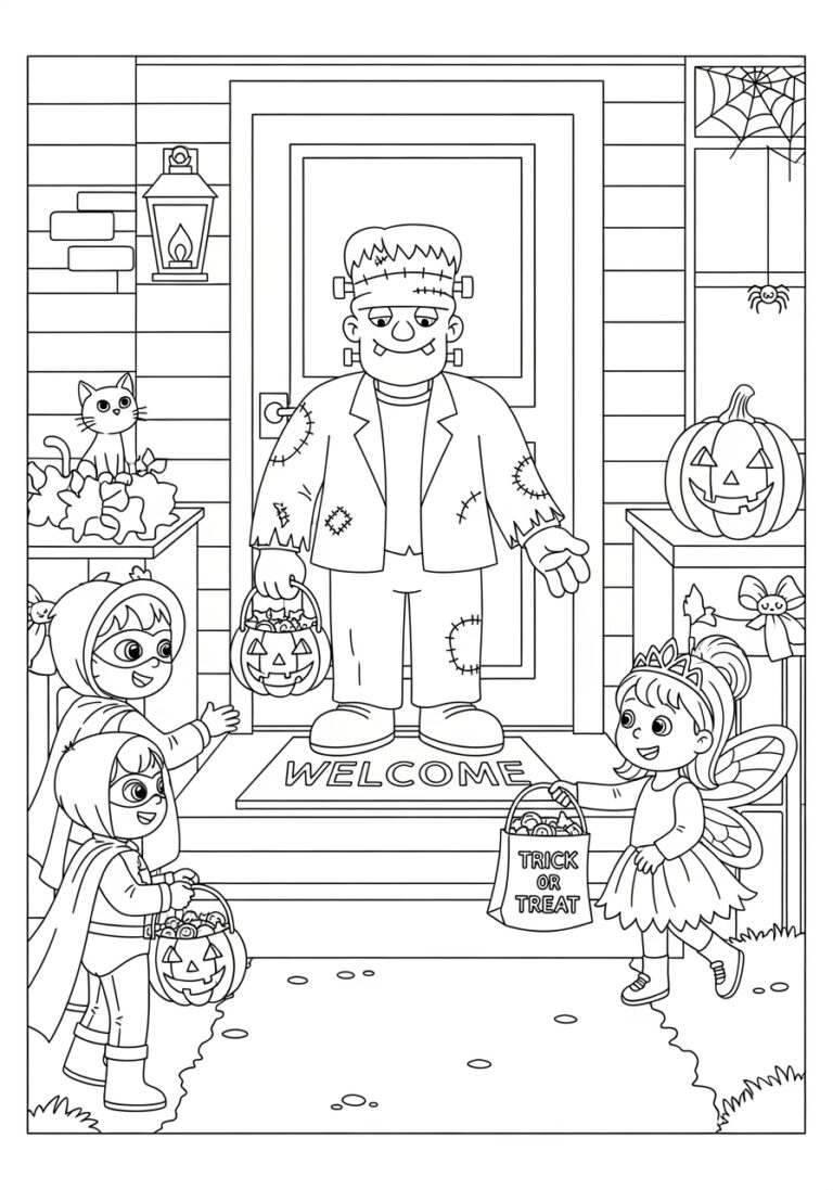 Frankenstein Trick or Treat Coloring Page Frankenstein Trick or Treat Coloring Page