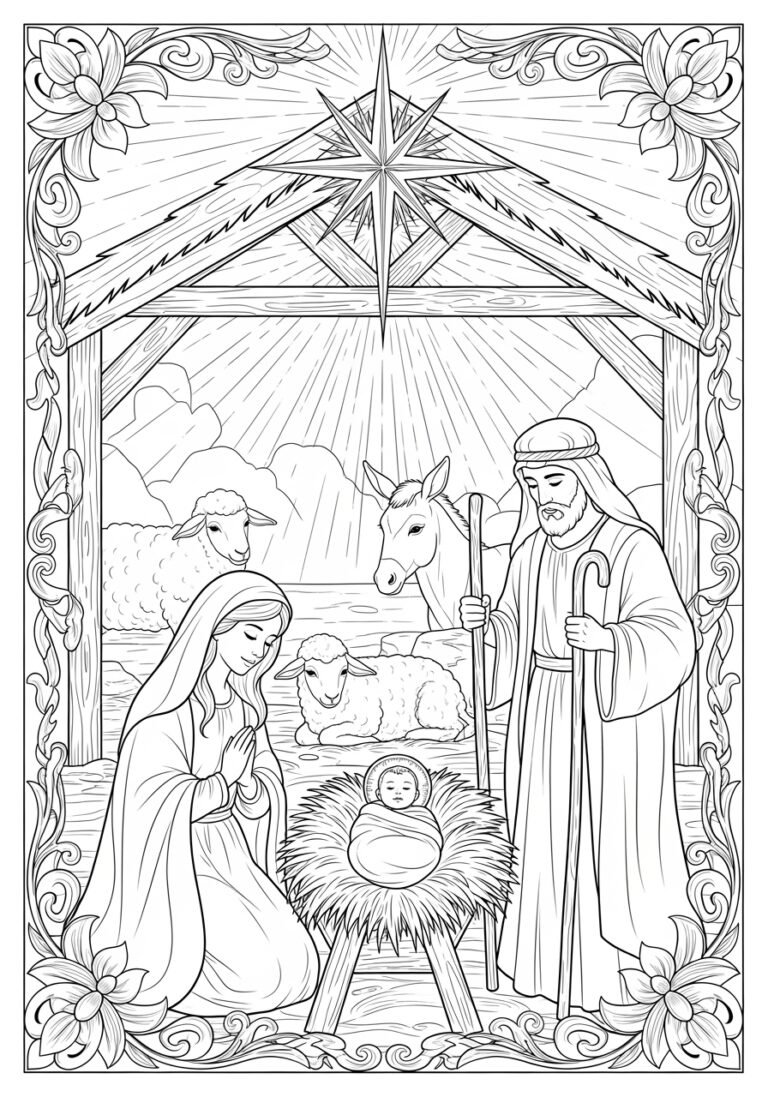 Free Nativity Coloring Page for Adults