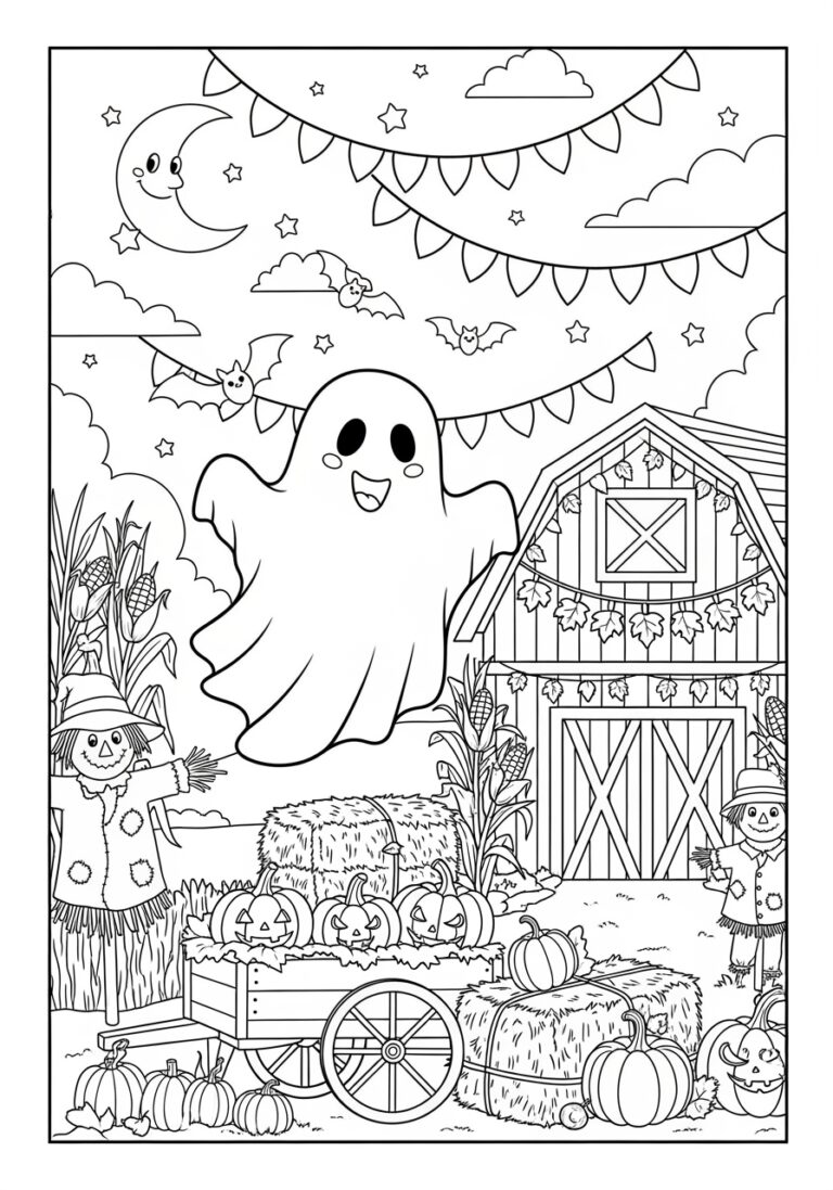 Ghost at a Harvest Festival Coloring Page Ghost at a Harvest Festival Coloring Page