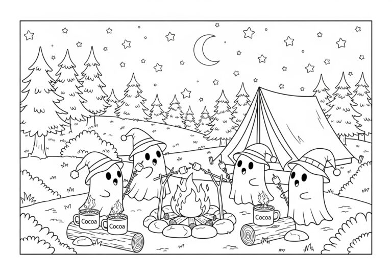 Ghost Camping Under the Stars Coloring Page Ghost Camping Under the Stars Coloring Page