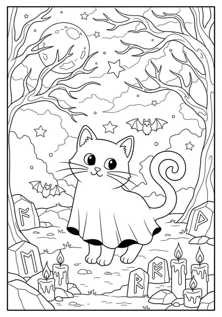 Ghost Cat Coloring Page