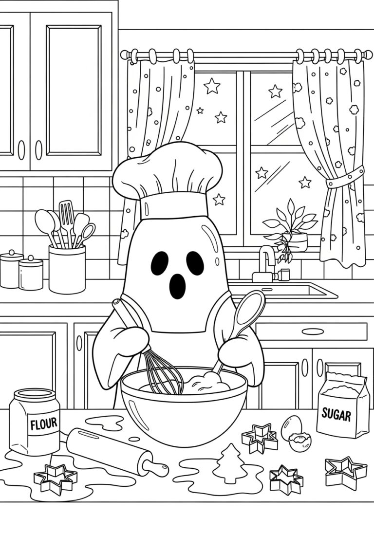Ghost Chef Baking Cookies Coloring Page Ghost Chef Baking Cookies Coloring Page