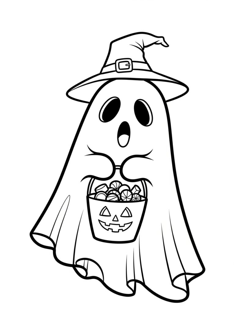 Ghost Holding Candy Bucket Coloring Page Ghost Holding Candy Bucket Coloring Page