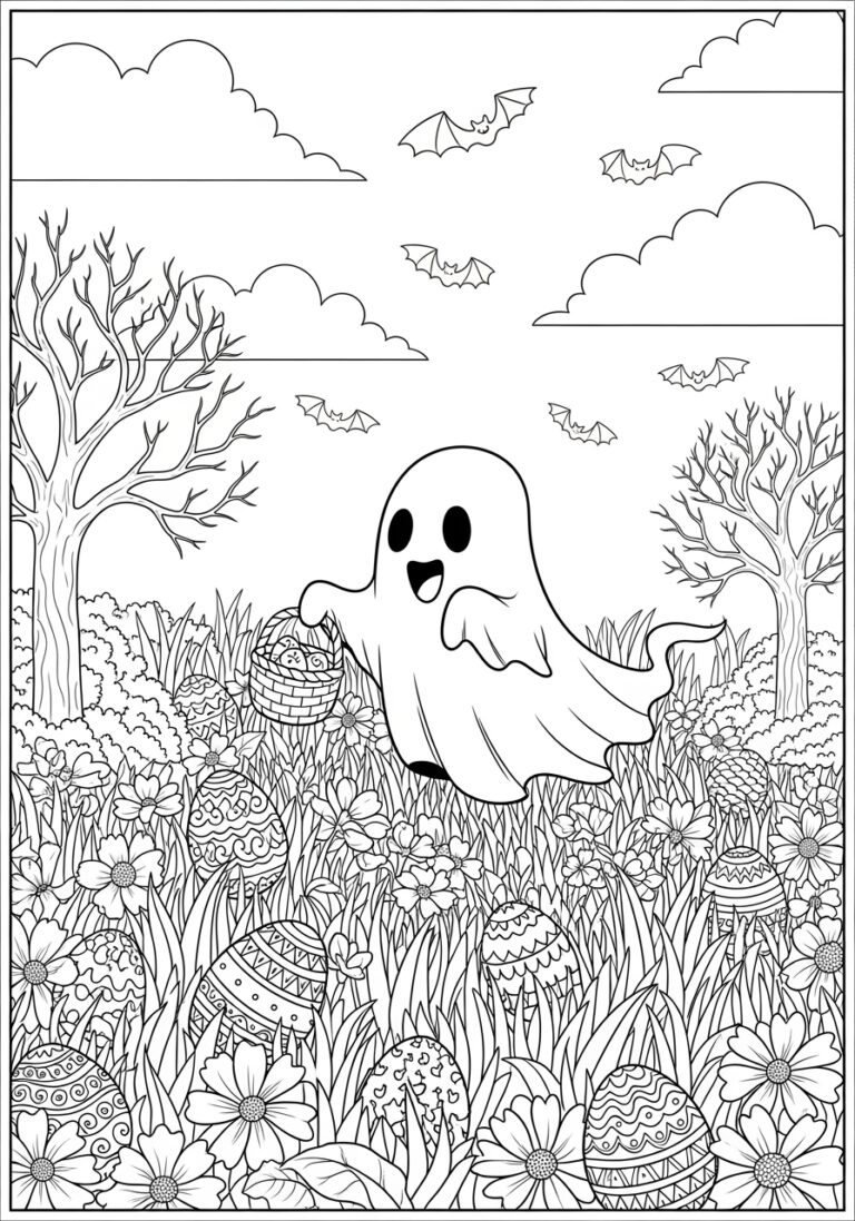 Ghost Hunting Easter Egg Coloring Page