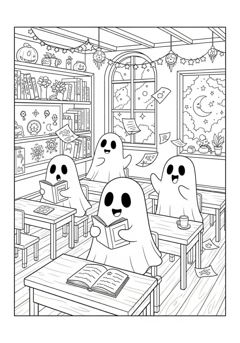 Ghost in a Magic Classroom Coloring Page Ghost in a Magic Classroom Coloring Page