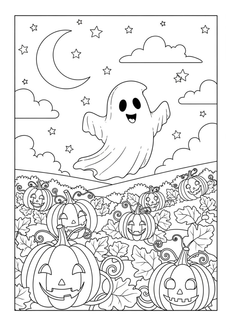 Ghost in Pumpkin Patch Coloring Page Ghost in Pumpkin Patch Coloring Page