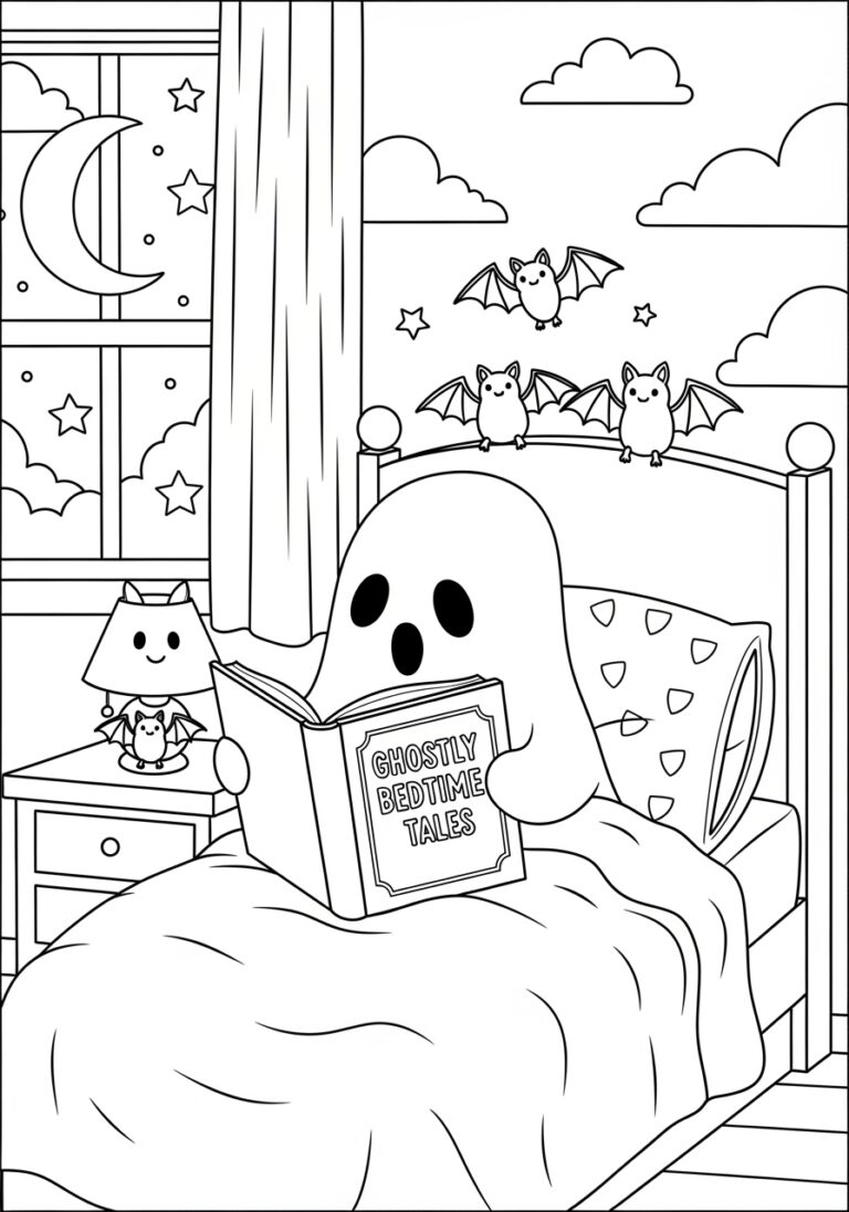 Ghost Reading a Bedtime Story Coloring Page Ghost Reading a Bedtime Story Coloring Page