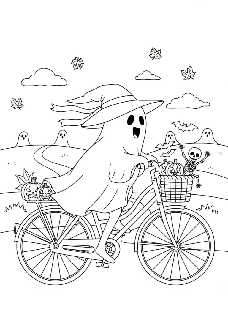 Ghost Riding a Bicycle Coloring Page