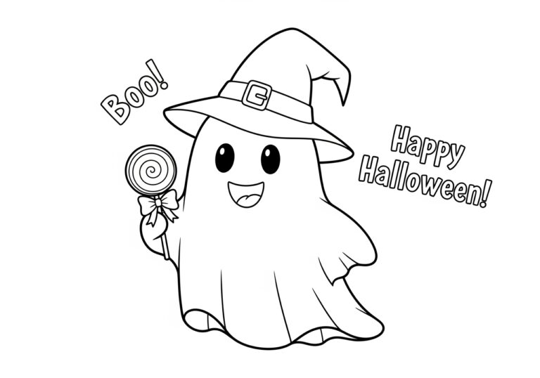 Ghost Wearing Witch Hat Coloring Page Ghost Wearing Witch Hat Coloring Page
