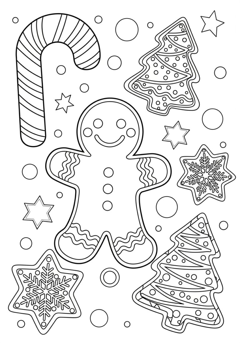 Gingerbread Christmas Coloring Page for Kids