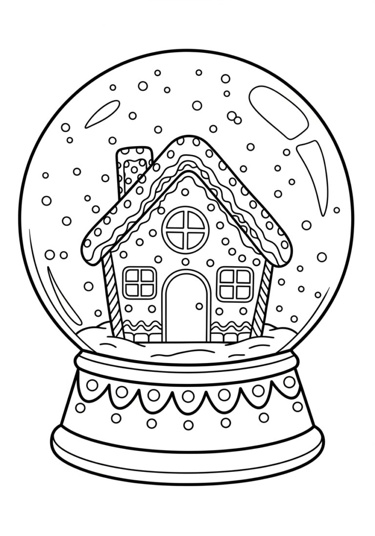 Gingerbread House Snow Globe Coloring Page