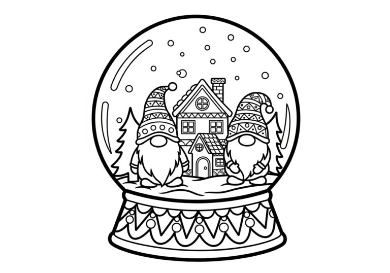 Gnome Village Snow Globe Coloring Page Gnome Village Snow Globe Coloring Page
