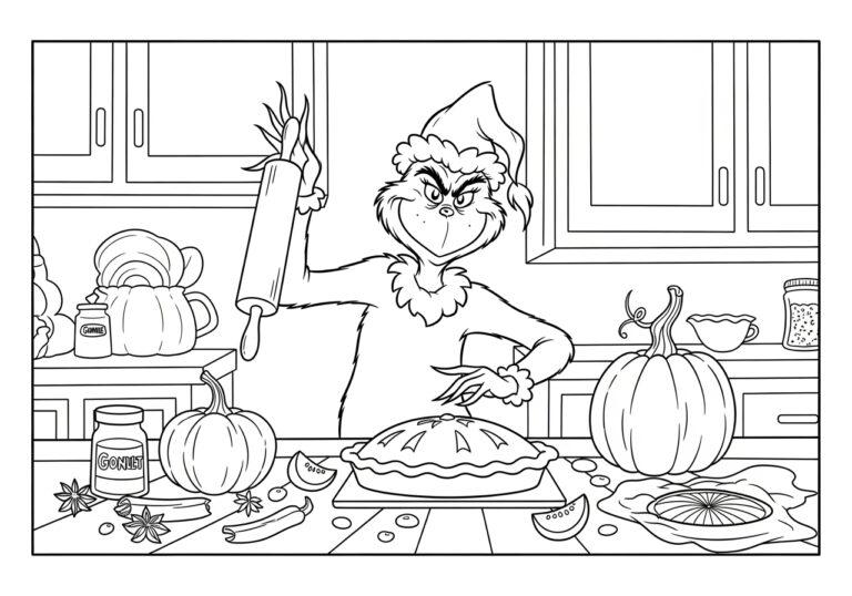 Grinch Baking Pumpkin Pie Coloring Page