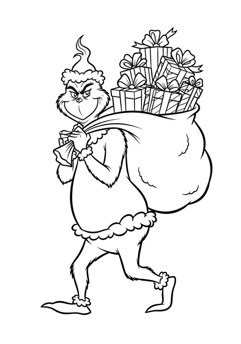 Grinch Carrying a Sack of Gifts Coloring Page Grinch Carrying a Sack of Gifts Coloring Page