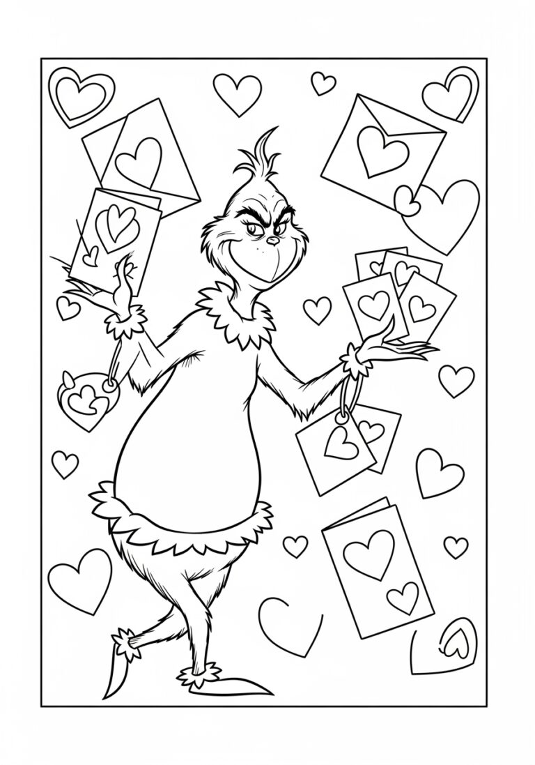 Grinch Delivering Valentine Coloring Page Grinch Delivering Valentine Coloring Page