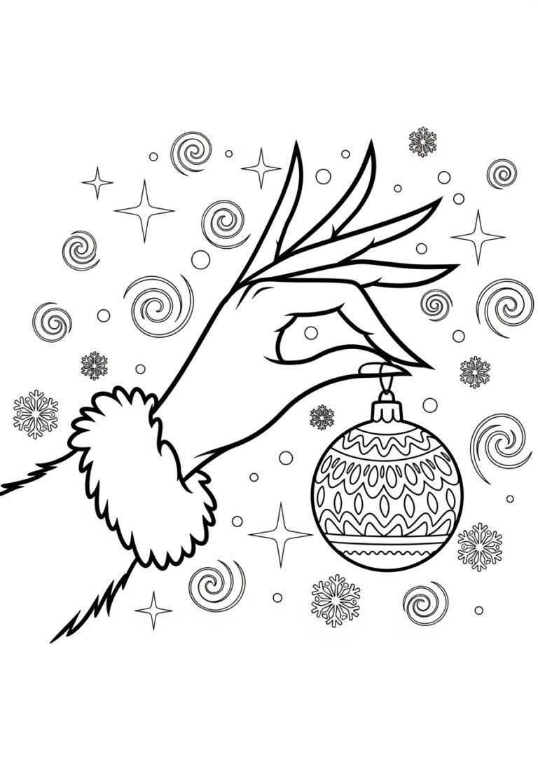 Grinch Hand with Ornament Coloring Page