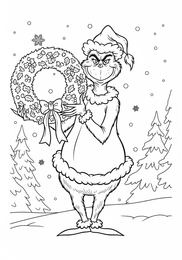 Grinch Holding a Wreath Coloring Page