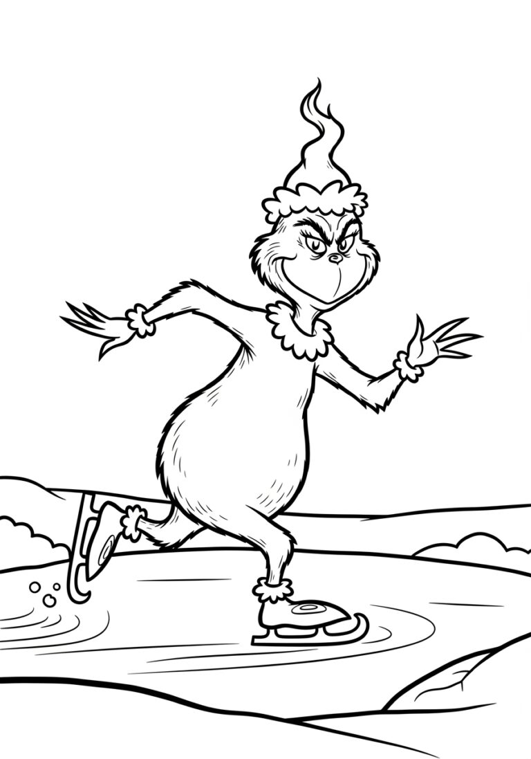 Grinch Ice Skating on a Pond Coloring Page Grinch Ice Skating on a Pond Coloring Page