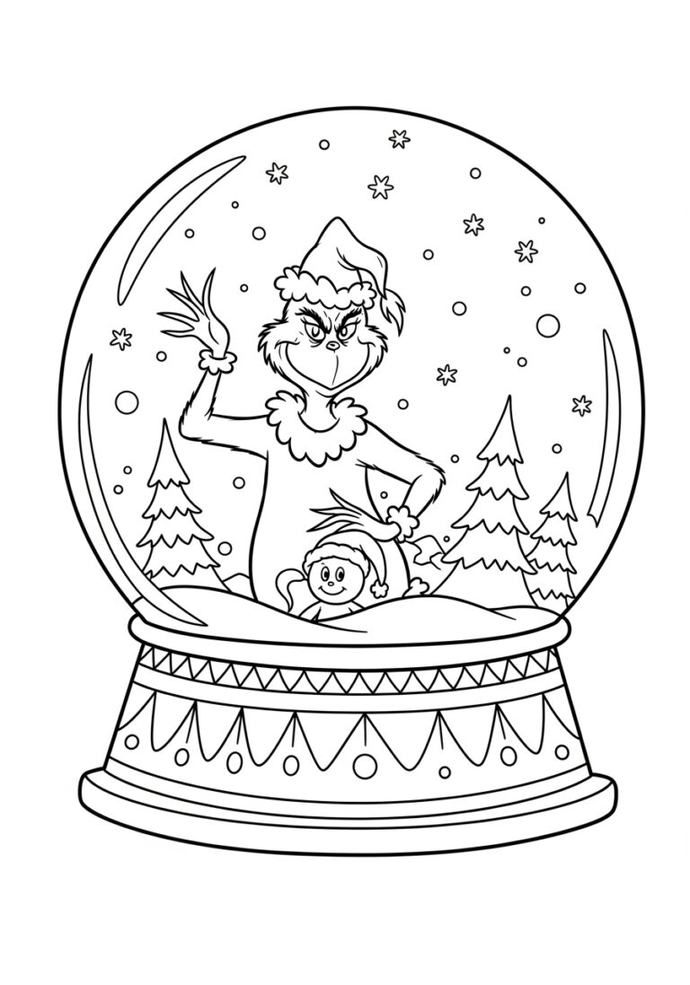 Grinch Inside a Snow Globe Scene Coloring Page