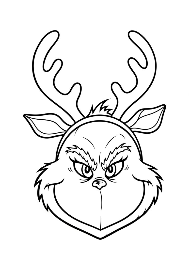 Grinch Wearing Reindeer Antlers Coloring Page
