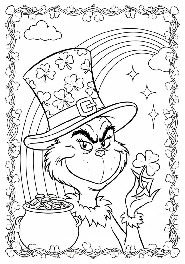 Grinch with Shamrock Top Hat Coloring Page Grinch with Shamrock Top Hat Coloring Page